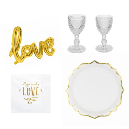 decoración mesa san valentín oro amor pareja evento cena regalos packandthings alicante