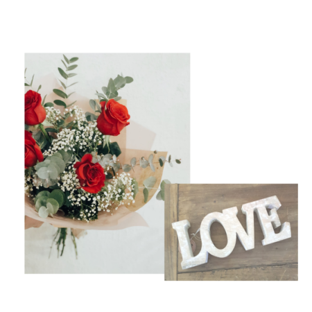 venta alquiler decoración bodas eventos bautizos comuniones Packandthings alicante ramo de rosas + letra love madera